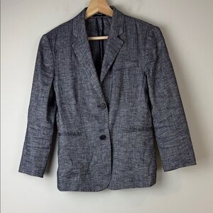 Theory Navy and White Textured Linen Blazer Size 4